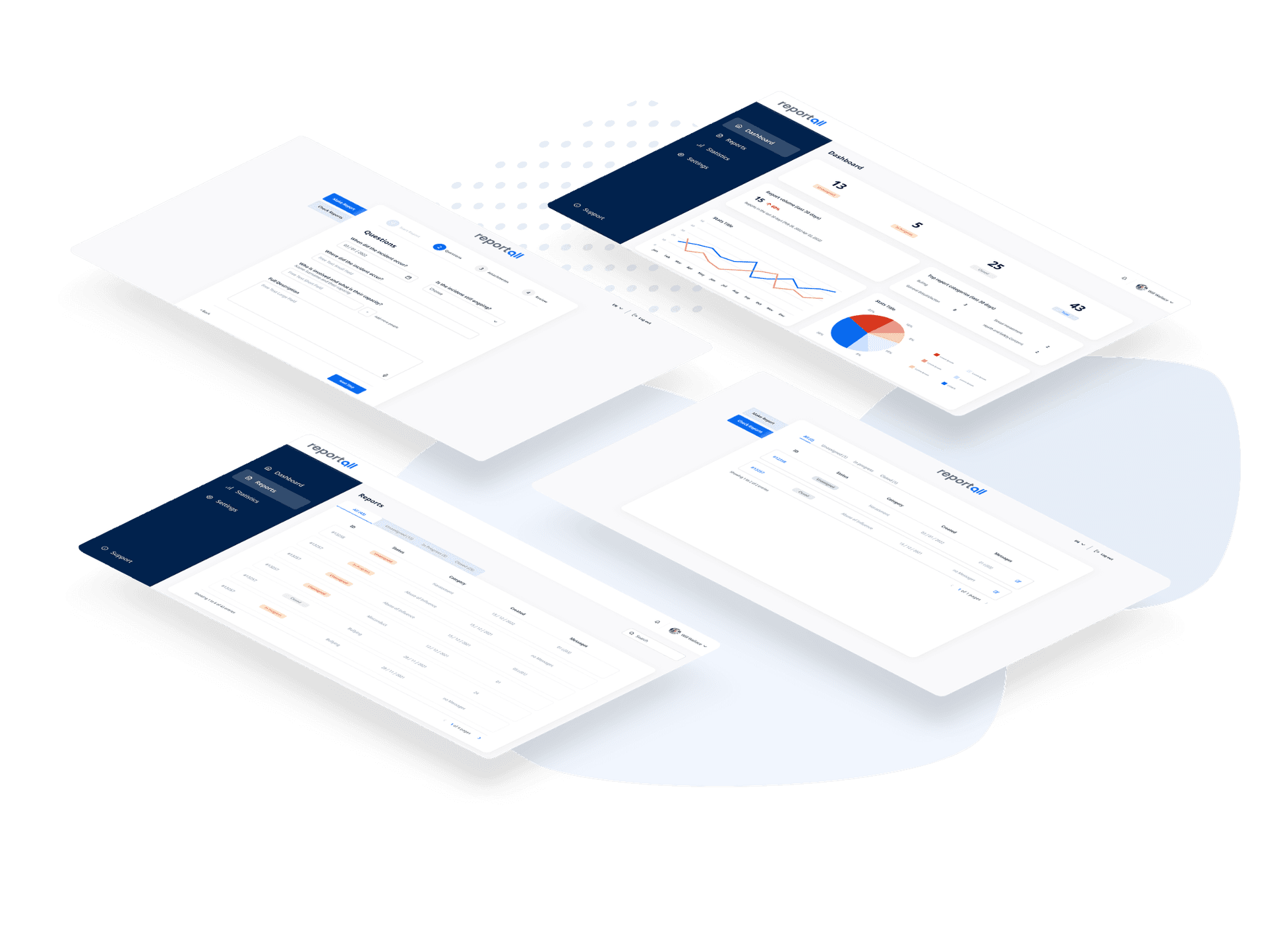ReportAll platform dashboards